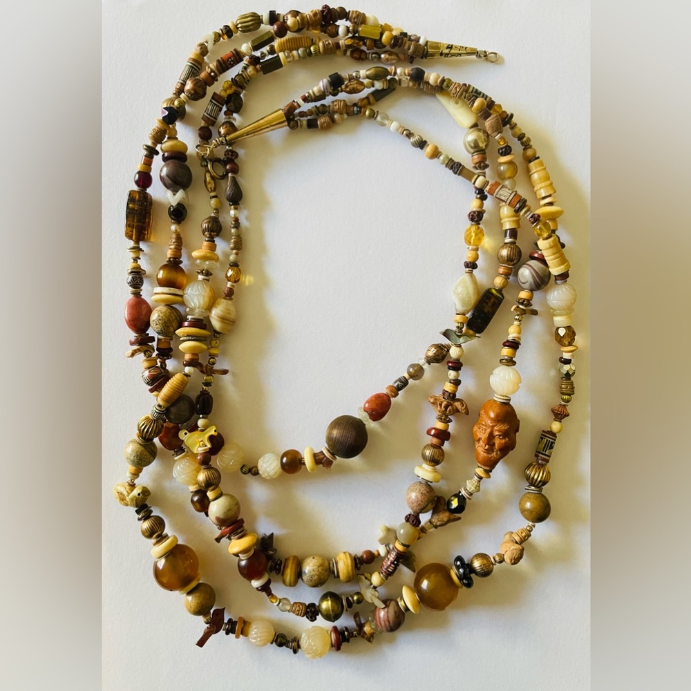 1/20 12k gold multi strand artesian trade bead statement necklace, estate vtg